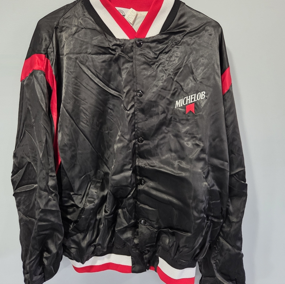 Vintage 80's Michelob Beer anheiser busch black satin and red Jacket 2XL